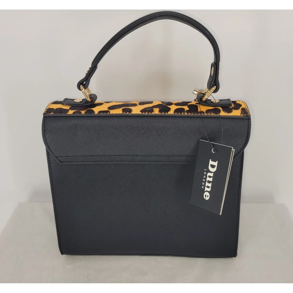 Dune London ~ Leopard Print Calf Hair, Black Satchel Crossbody Handbag‎